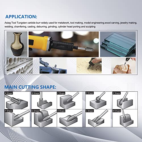 Asieg Tool SL-3 Tungsten Carbide Burr Rotary File Taper Shape with Radius End Double Cut with 1/4" Shank for Die Grinder Drill Bit - Image 3