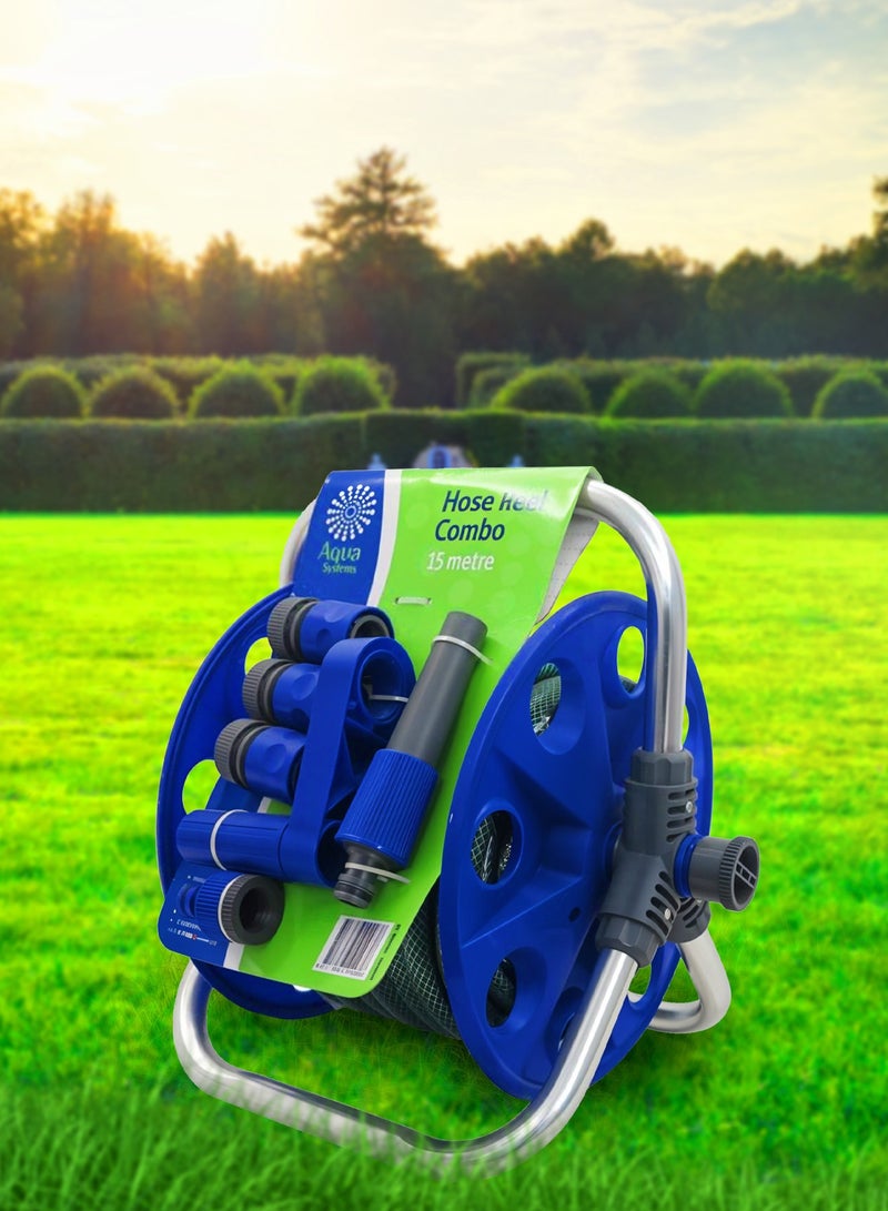 POWERON 15-Meter Garden Hose Reel Set – Includes Hose Reel, Connectors & Sprinkler | No-Kink, Durable, Lightweight & Leak-Proof | Handles 145 PSI & 50°C - Image 1