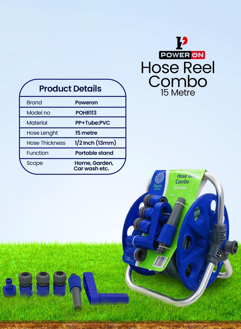 POWERON 15-Meter Garden Hose Reel Set – Includes Hose Reel, Connectors & Sprinkler | No-Kink, Durable, Lightweight & Leak-Proof | Handles 145 PSI & 50°C - Image 3