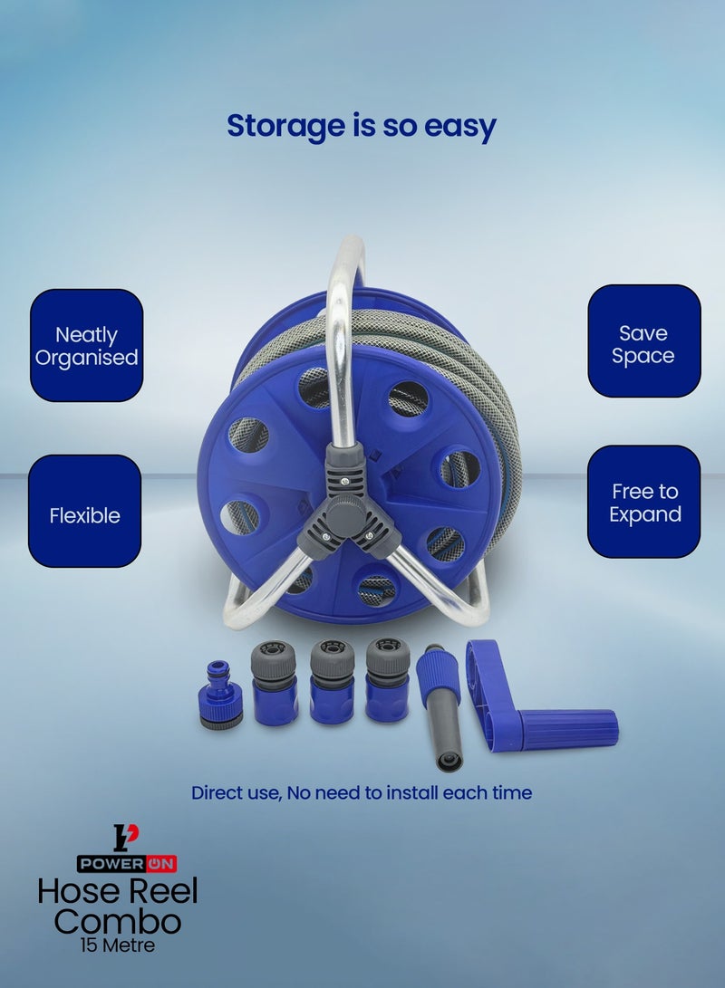 POWERON 15-Meter Garden Hose Reel Set – Includes Hose Reel, Connectors & Sprinkler | No-Kink, Durable, Lightweight & Leak-Proof | Handles 145 PSI & 50°C - Image 4