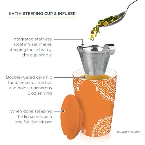 Tea Forte Double-Walled Ceramic Kati Cup, Removable Stainless Steel Infuser Basket and Lid, Steeps 12 oz Loose Leaf Tea, Dishwasher & Microwave Safe, Chakra - Image 3