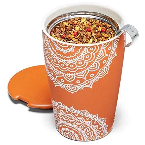 Tea Forte Double-Walled Ceramic Kati Cup, Removable Stainless Steel Infuser Basket and Lid, Steeps 12 oz Loose Leaf Tea, Dishwasher & Microwave Safe, Chakra - Image 4