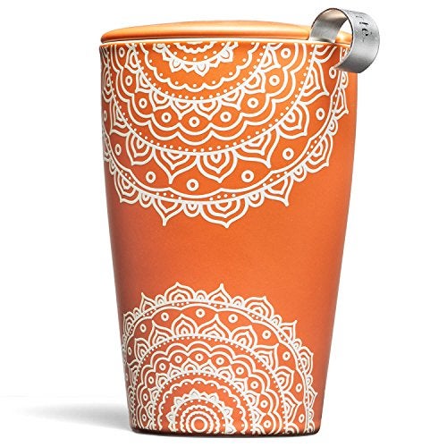 Tea Forte Double-Walled Ceramic Kati Cup, Removable Stainless Steel Infuser Basket and Lid, Steeps 12 oz Loose Leaf Tea, Dishwasher & Microwave Safe, Chakra - Image 1