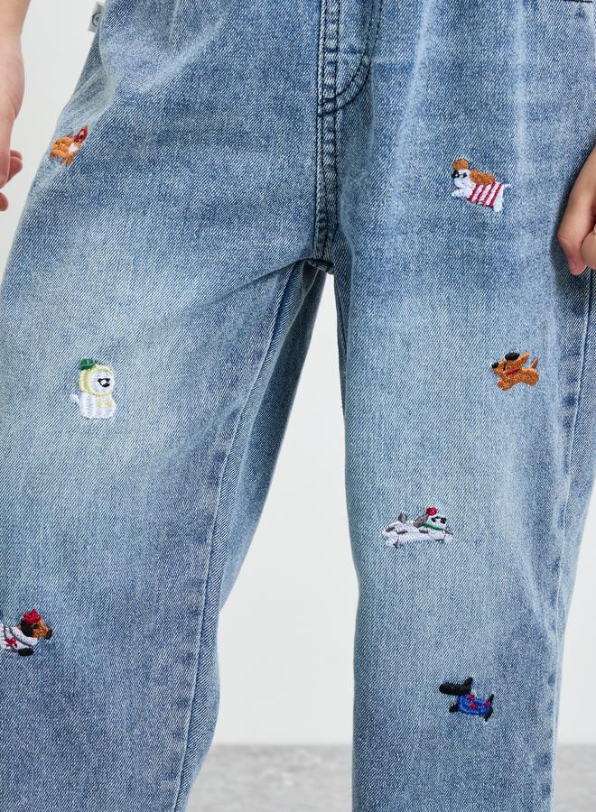 ستايلي جينز باهت مع تطريز للبنات - Image 3