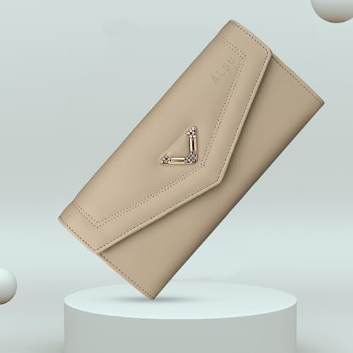 ALSU Women's Hand Wallet Purse Clutch | Phone Pocket | Coin Pocket | 4 Card Slots (Beige) - Image 4