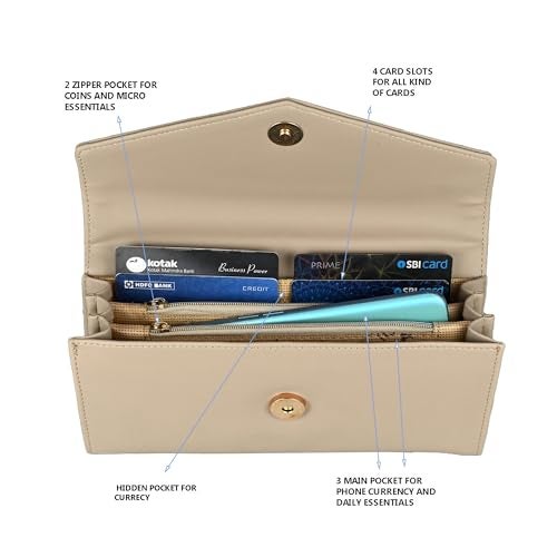 ALSU Women's Hand Wallet Purse Clutch | Phone Pocket | Coin Pocket | 4 Card Slots (Beige) - Image 5