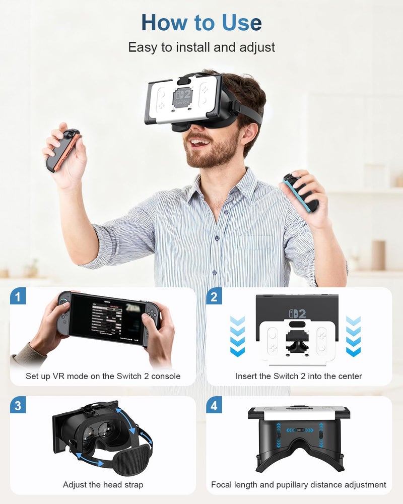 STARTRC GAMES VR Headset Compatible with Nintendo Switch 2 (2025), Switch 2 Virtual Reality VR Glasses with Adjustable HD Lenses and Comfortable Head Strap, Labo VR Kit for Switch 2 Accessories, Black&White - Image 4