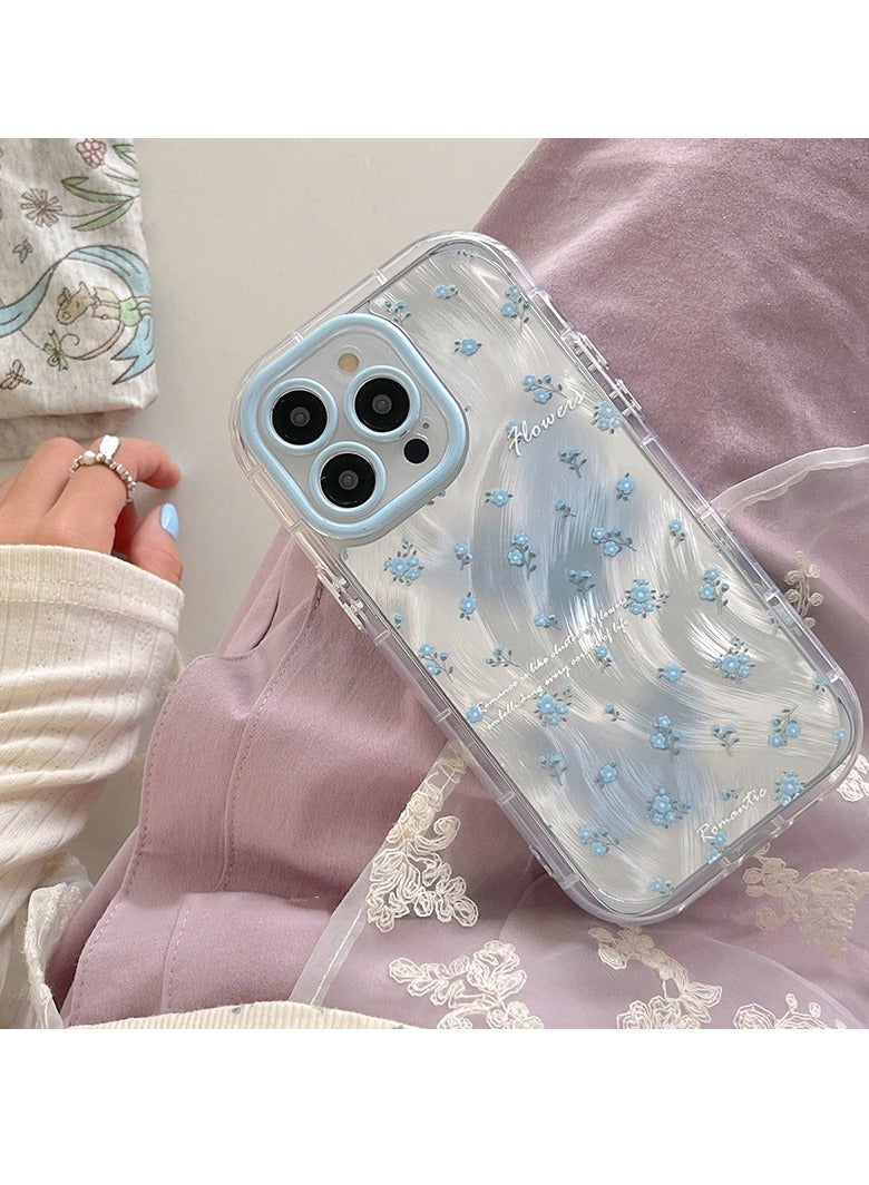 NIBEMINENT Fresh Small Floral Pattern Protective TPU Case Cover For iPhone 14 Plus, Blue