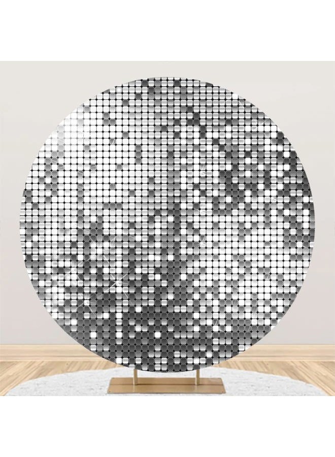 Leyiyi 7.2x7.2ft Luxurious Silver Round Backdrop Cover Not Glitter Silver Sequin Photography Background Sparkle Round Backdrop for Adult Kids Birthday Party Wedding Anniversary Carnival Party Decor - Image 1