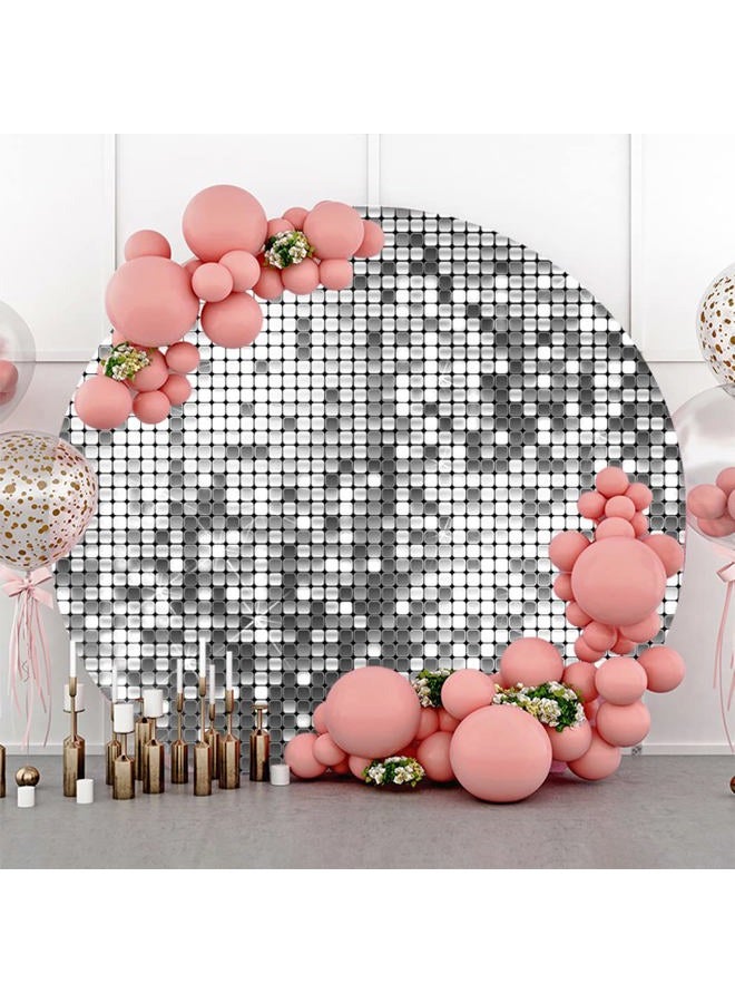 Leyiyi 7.2x7.2ft Luxurious Silver Round Backdrop Cover Not Glitter Silver Sequin Photography Background Sparkle Round Backdrop for Adult Kids Birthday Party Wedding Anniversary Carnival Party Decor - Image 3