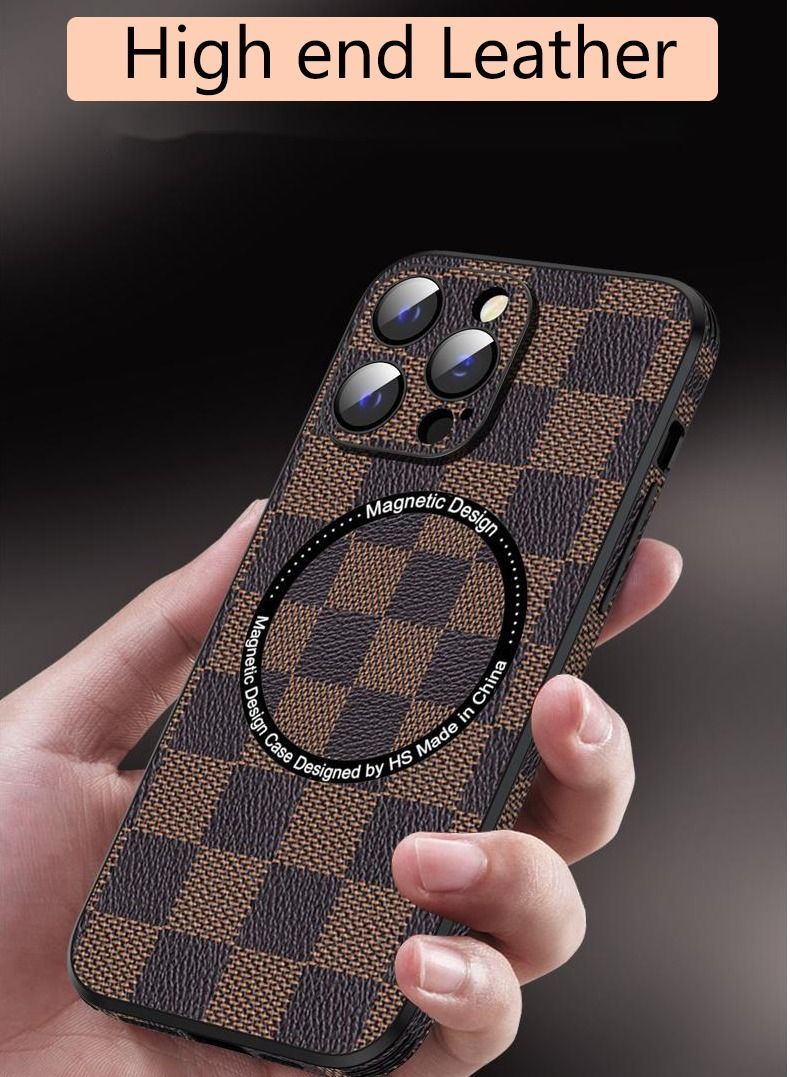 NIBEMINENT Compatible with iPhone 14 Pro Max Leather Case Ultra-thin Lattice Luxury Business Style Shockproof Protective Brown/Black - Image 4