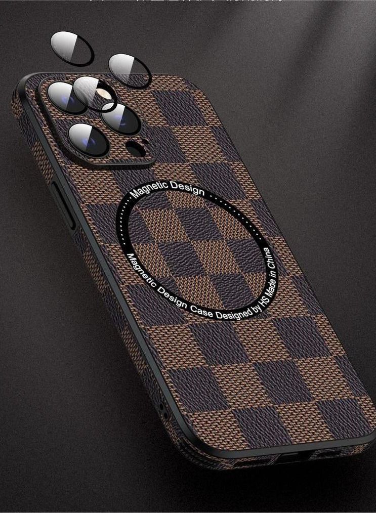 NIBEMINENT Compatible with iPhone 14 Pro Max Leather Case Ultra-thin Lattice Luxury Business Style Shockproof Protective Brown/Black - Image 3