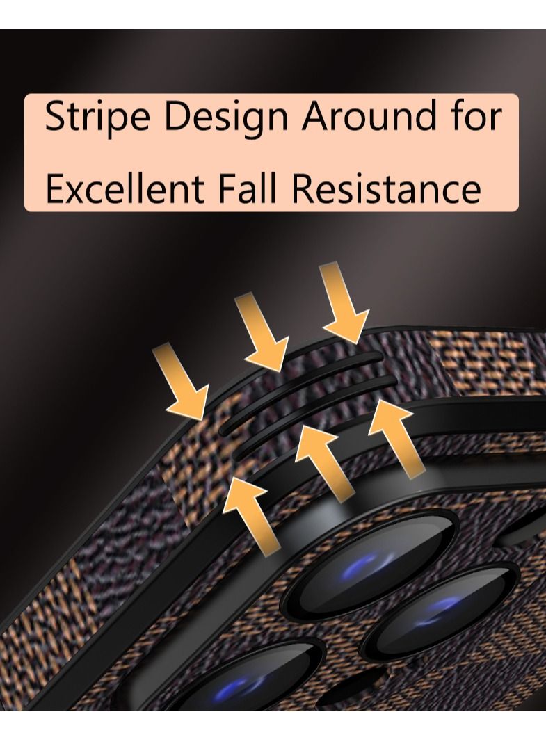 NIBEMINENT Compatible with iPhone 14 Pro Max Leather Case Ultra-thin Lattice Luxury Business Style Shockproof Protective Brown/Black - Image 5