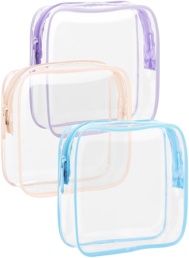 F-color TSA Approved Toiletry Bag 3 Pack Clear Toiletry Bags - Clear Makeup for Women, Quart Size Travel Bag, Carry on Airport Airline Compliant Bag, Macaron Blue Pink Purple(for age 12 or above) - Image 1