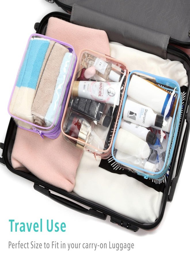 F-color TSA Approved Toiletry Bag 3 Pack Clear Toiletry Bags - Clear Makeup for Women, Quart Size Travel Bag, Carry on Airport Airline Compliant Bag, Macaron Blue Pink Purple(for age 12 or above) - Image 5