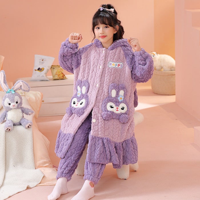 Boys Coral Fleece Nightgown Autumn and Winter Thickened Childrens Flannel Home Clothes Boys Medium and Large Childrens Bathrobe suit K-926# 