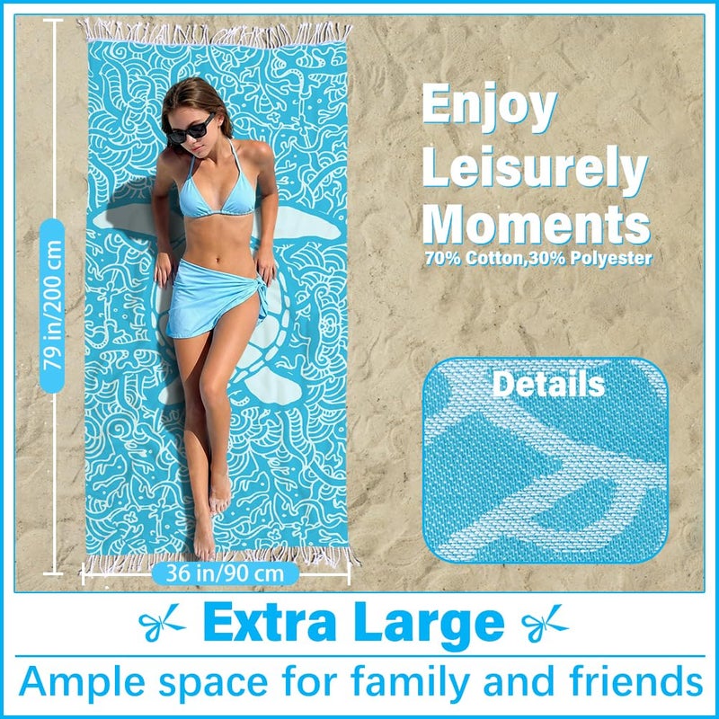Vikumond Thin Turkish Beach Towel Lightweight Soft Cotton Extra Large XL Oversized Sand Free Sandproof Absorbent Quick Dry Towels Cloud Bath Pool Travel Compact Essentials Accessories for Adult Gifts - Image 2