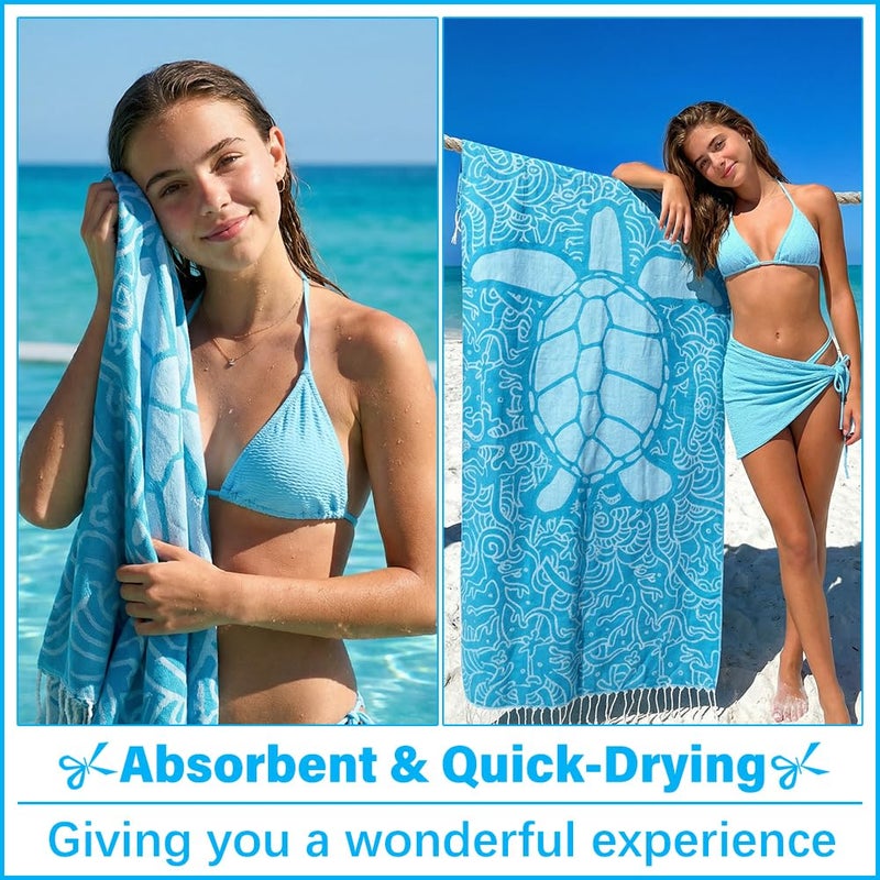 Vikumond Thin Turkish Beach Towel Lightweight Soft Cotton Extra Large XL Oversized Sand Free Sandproof Absorbent Quick Dry Towels Cloud Bath Pool Travel Compact Essentials Accessories for Adult Gifts - Image 5
