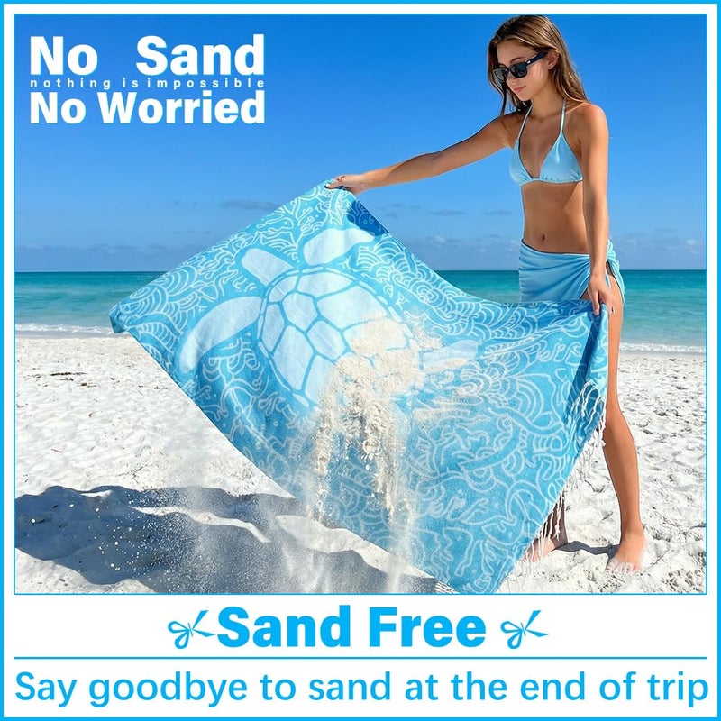 Vikumond Thin Turkish Beach Towel Lightweight Soft Cotton Extra Large XL Oversized Sand Free Sandproof Absorbent Quick Dry Towels Cloud Bath Pool Travel Compact Essentials Accessories for Adult Gifts - Image 3