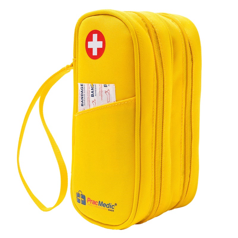 PRAC MEDIC BAGS PracMedic Bags Diabetes Travel Case 2 Tier Epipen Carrying Case for Epi Pens or Epipen Trainer Auvi Q Inhaler Spacer Diabetic Supplies First Aid Insulated Medicine Travel Bag Yellow
