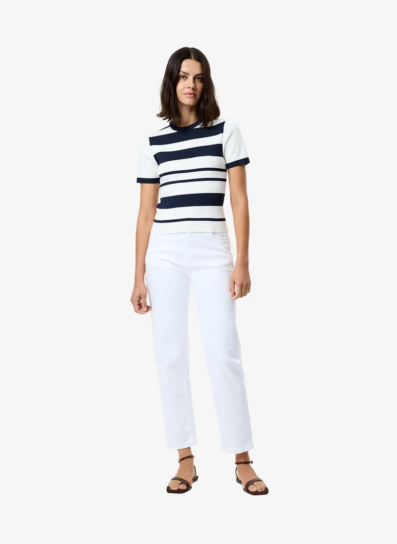 فرنش كونكشن Women's Summer White- Marine Maxime Knit Striped Ss Top