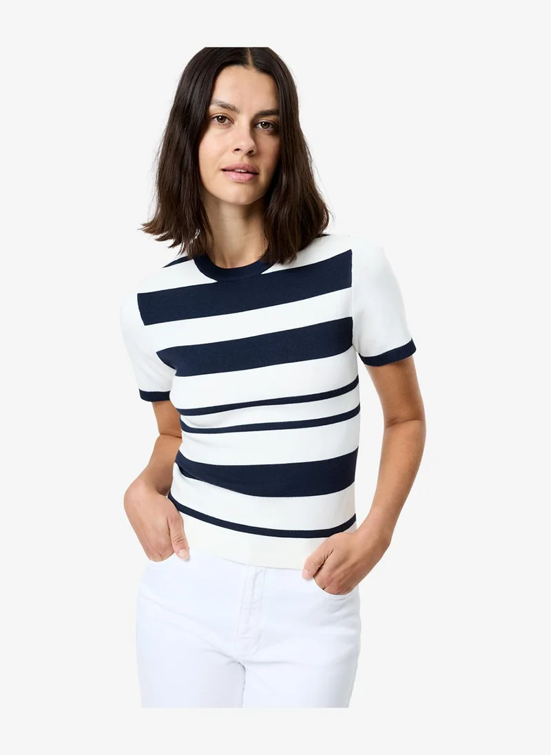 Women's Summer White- Marine Maxime Knit Striped Ss Top