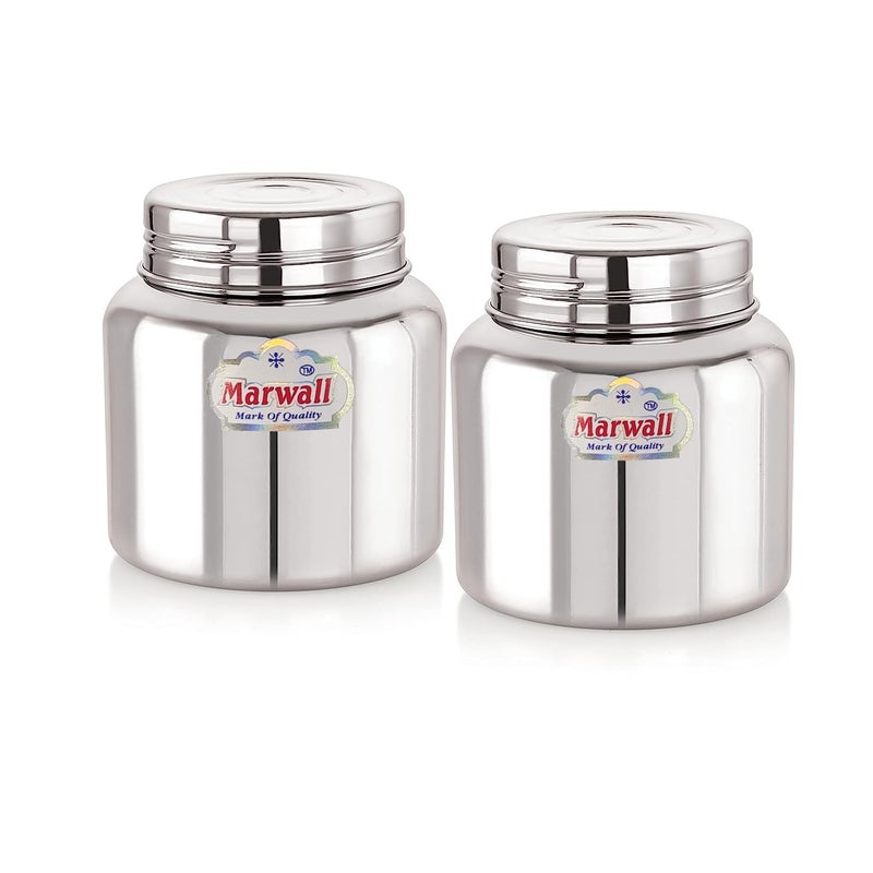 MARWALL Stainless Steel JarDabbaCanister for Kitchen Storage with Thread Style Fitting500mlPack of 2 - Image 1