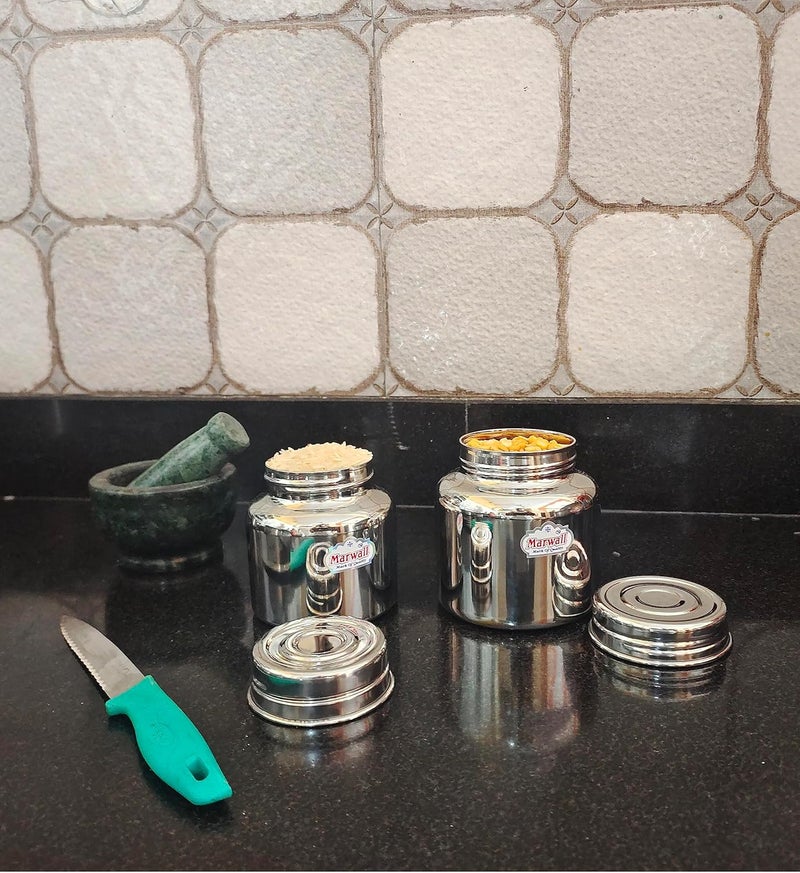 MARWALL Stainless Steel JarDabbaCanister for Kitchen Storage with Thread Style Fitting500mlPack of 2 - Image 4