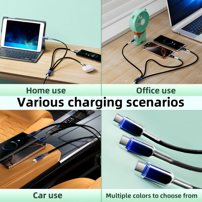 3in1 USB Cable 120cm Fast Charging Data Cord for iPhone Samsung Xiaomi Huawei Android - Image 3