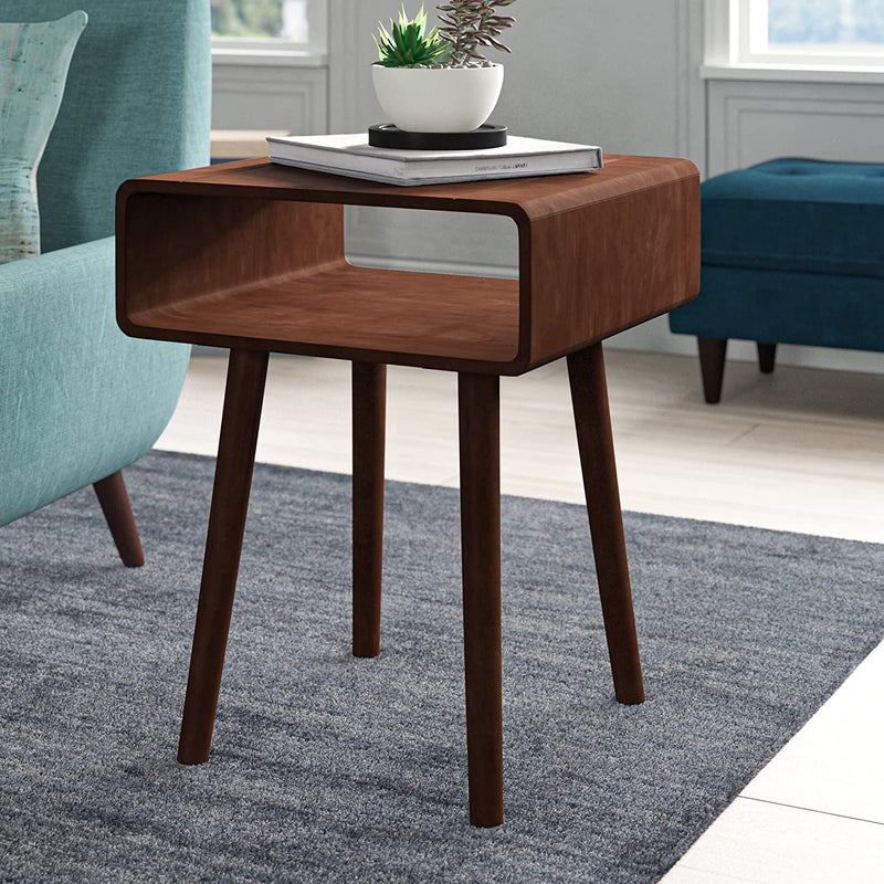 ODEJIA Medium Size End Table Side Table with Open Shelf for Home DecorLiving Room Single Table for Bedroom Mahogany