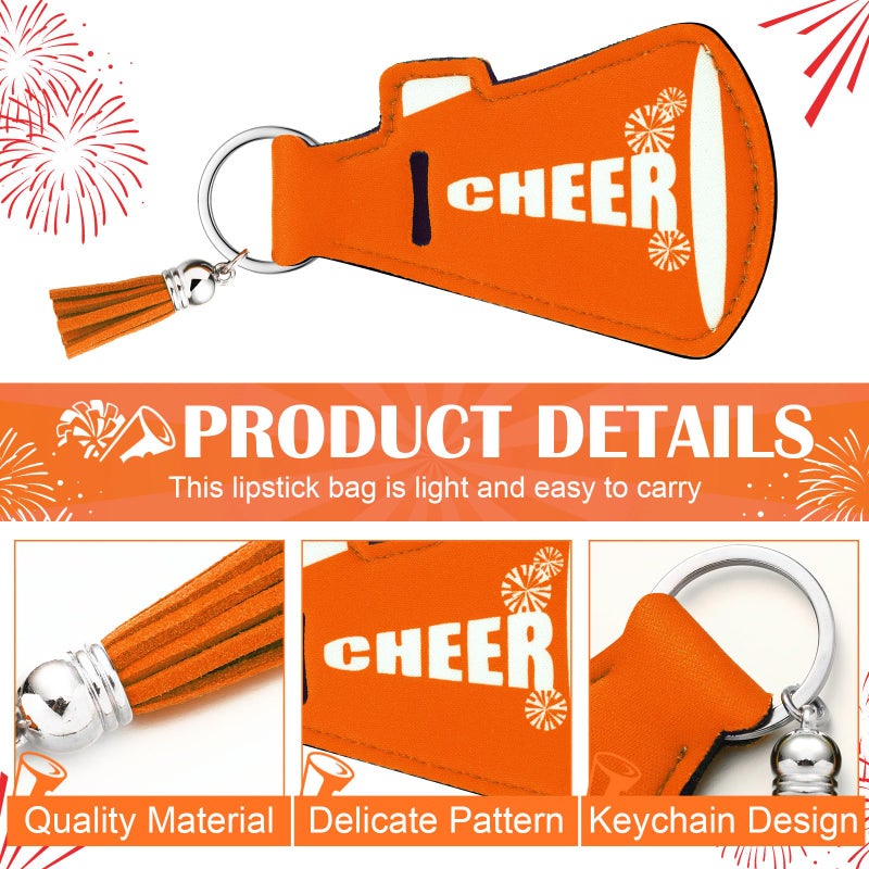 Swiffen 20 Pcs Cheer Gifts Bulk Cheerleader Team Gift Lip Balm Holder with Tassel Keychains Set for Valentines Team Gift(Orange) - Image 5