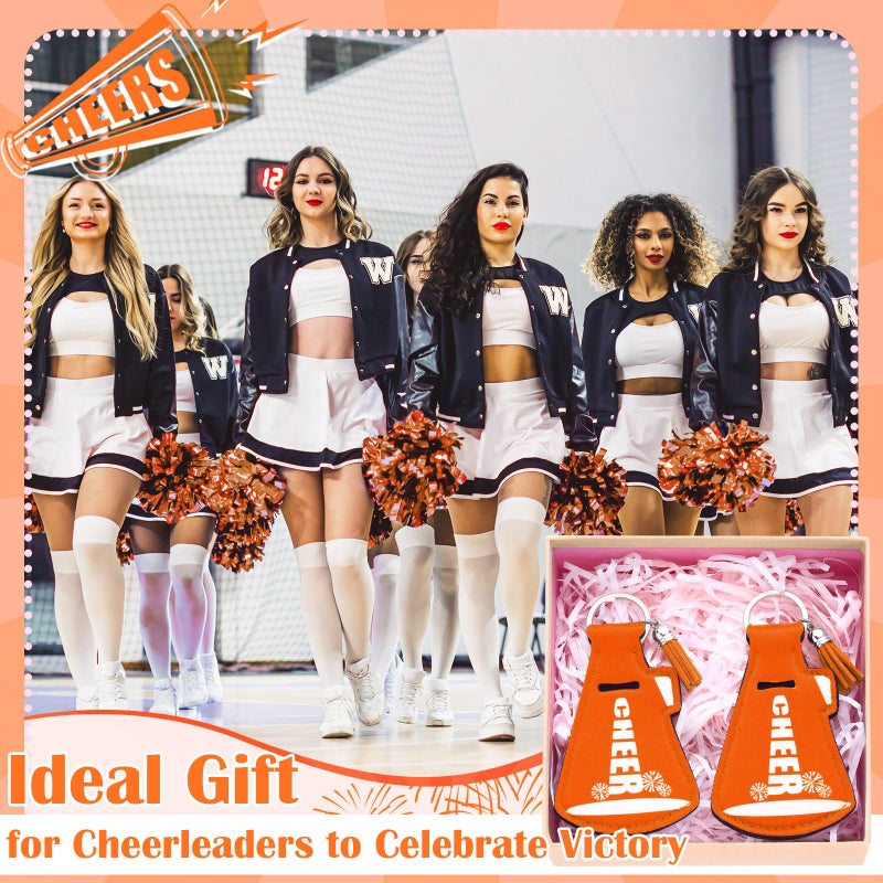 Swiffen 20 Pcs Cheer Gifts Bulk Cheerleader Team Gift Lip Balm Holder with Tassel Keychains Set for Valentines Team Gift(Orange) - Image 4
