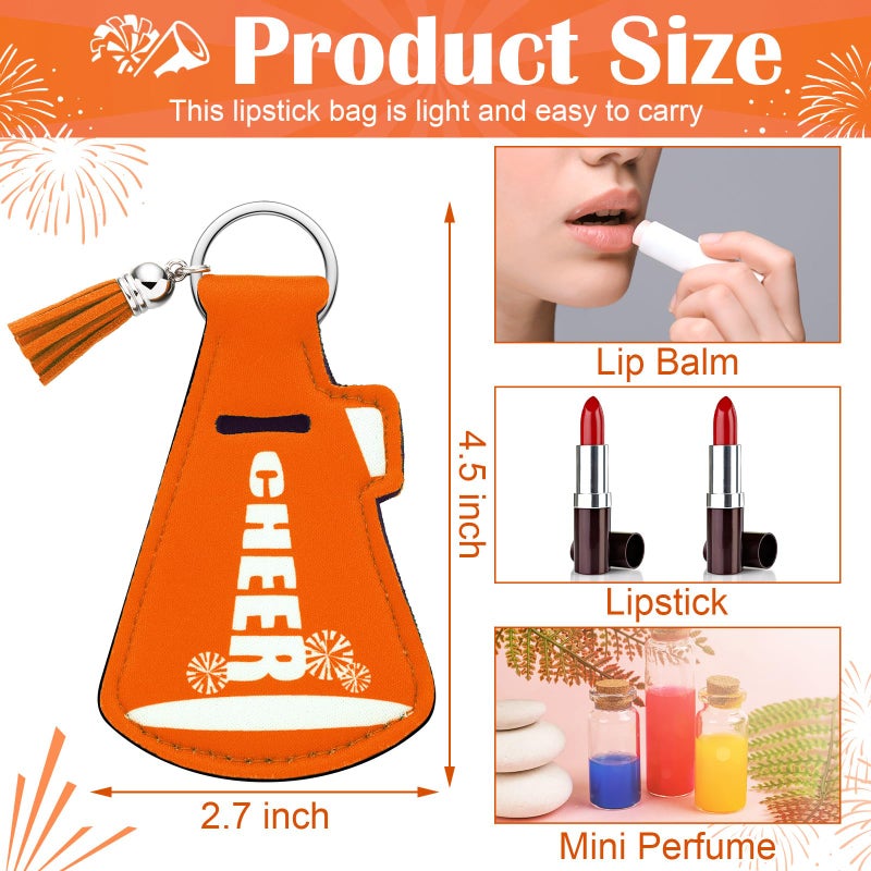 Swiffen 20 Pcs Cheer Gifts Bulk Cheerleader Team Gift Lip Balm Holder with Tassel Keychains Set for Valentines Team Gift(Orange) - Image 2