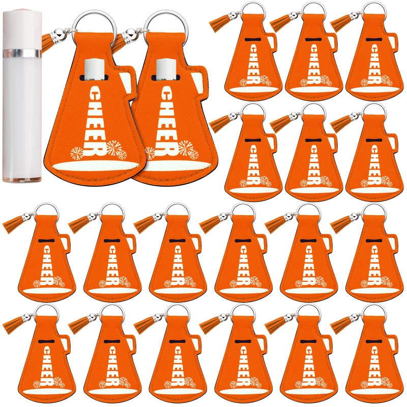 Swiffen 20 Pcs Cheer Gifts Bulk Cheerleader Team Gift Lip Balm Holder with Tassel Keychains Set for Valentines Team Gift(Orange) - Image 1