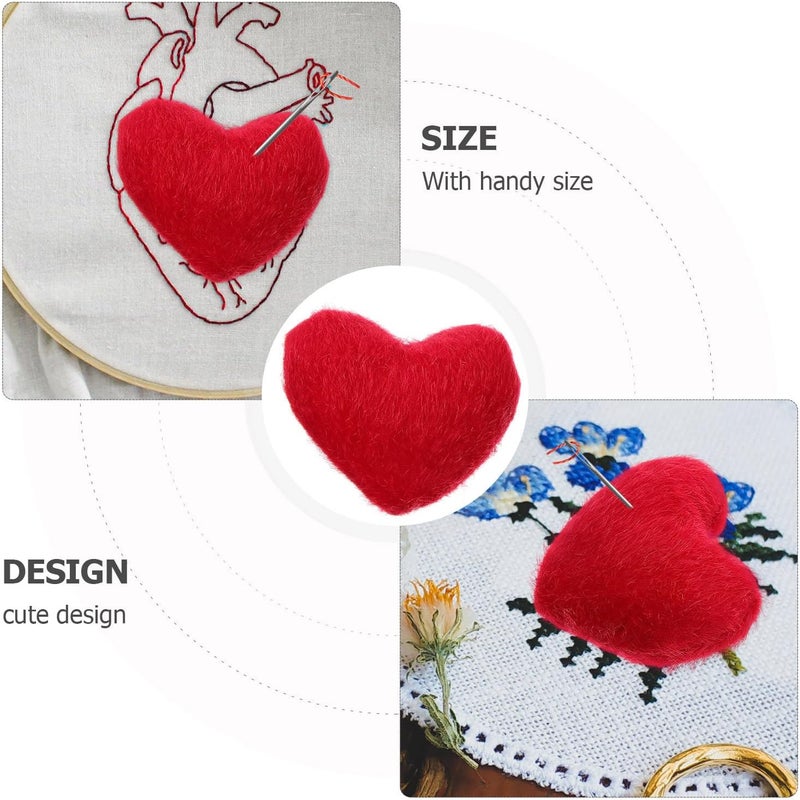 هيلفتي مجموعة وسادات دبابيس خياطة حمراء على شكل قلب من (4 قطع)، منظم إبر مدمج للتطريز والحرف اليدوية، مستلزمات خياطة حمراء زخرفية للاستخدام اليومي - Image 3