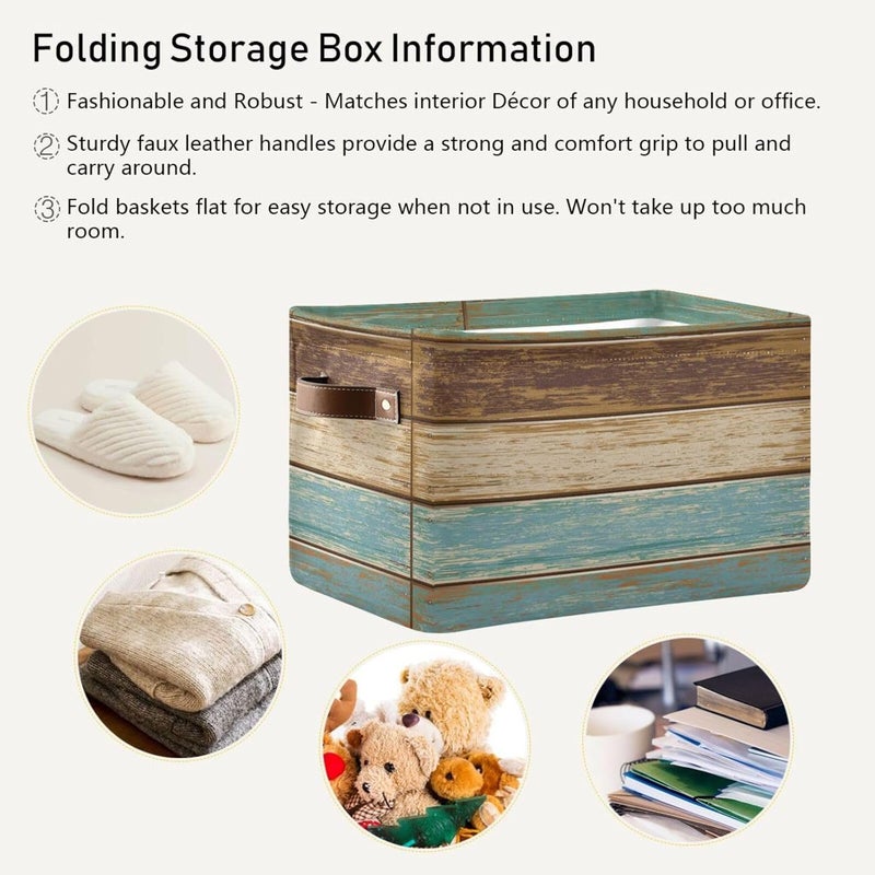 Bzocm Wood Print Rectangular Storage Basket Retro Vintage Organizer Bin Shelf Baskets For Clothes Gifts For Home Office Dorm - Image 4