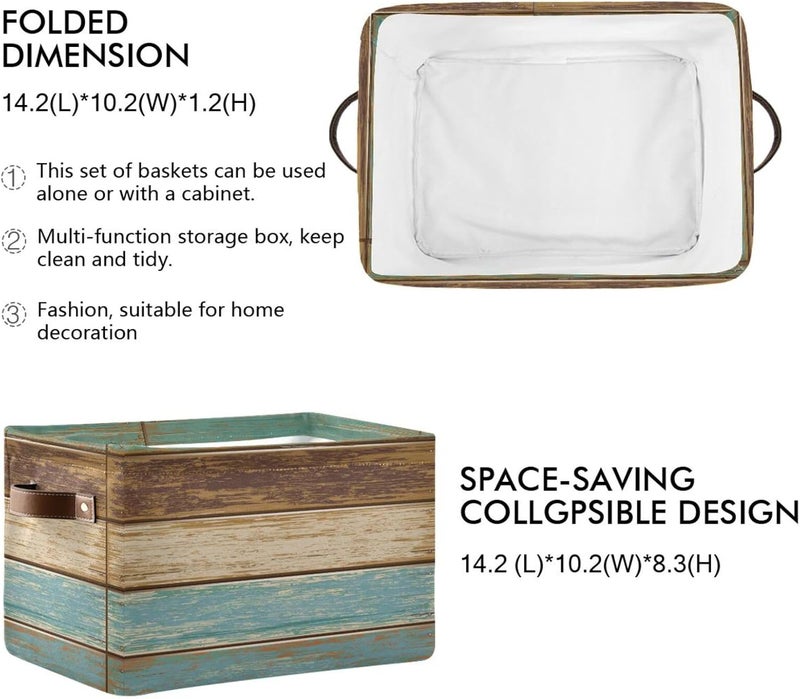 Bzocm Wood Print Rectangular Storage Basket Retro Vintage Organizer Bin Shelf Baskets For Clothes Gifts For Home Office Dorm - Image 5