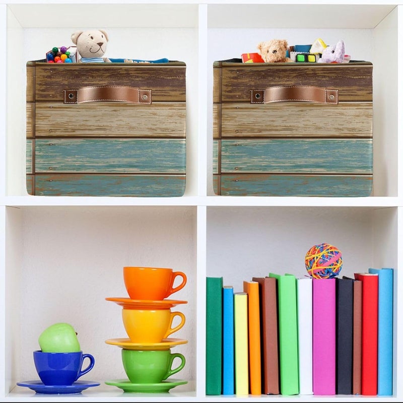 Bzocm Wood Print Rectangular Storage Basket Retro Vintage Organizer Bin Shelf Baskets For Clothes Gifts For Home Office Dorm - Image 3