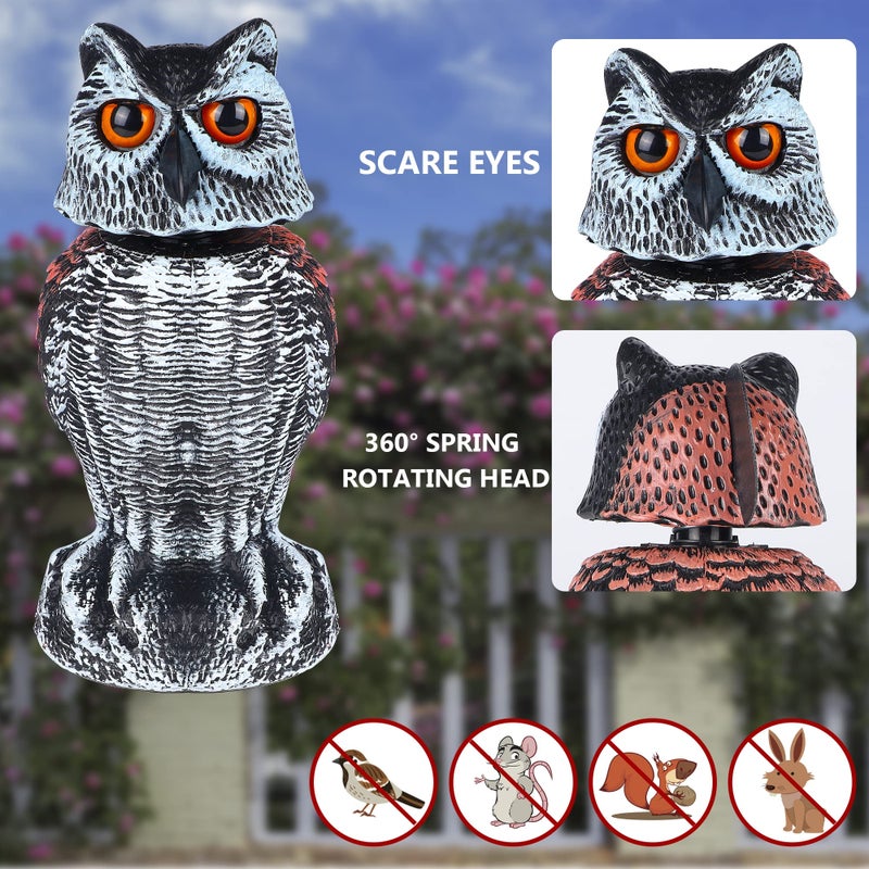 Hausse 2 Pack Fake Owl Decoy Bird Scarecrow Sculpture, Rotating Head Plastic Owl Bird Deterrents, Nature Enemy Horned Pest Repellent for Outdoor Garden Yard - Image 4