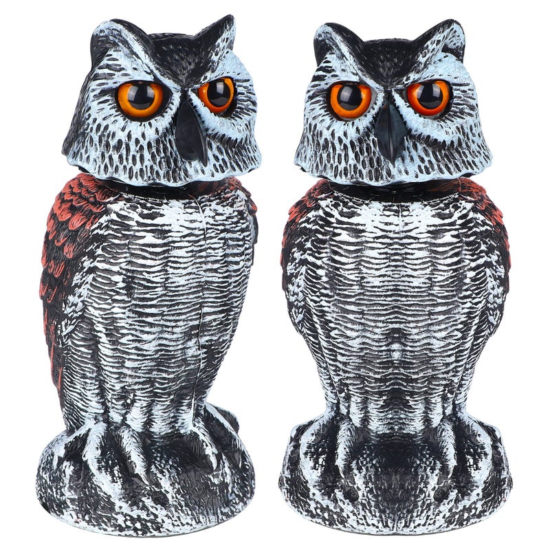 Hausse 2 Pack Fake Owl Decoy Bird Scarecrow Sculpture, Rotating Head Plastic Owl Bird Deterrents, Nature Enemy Horned Pest Repellent for Outdoor Garden Yard - Image 1