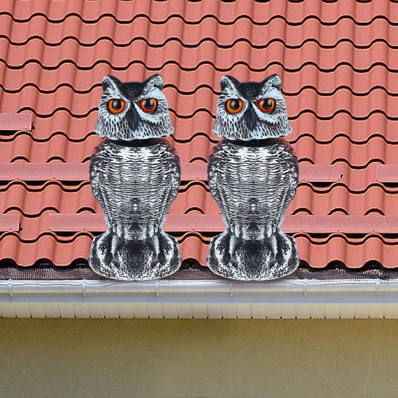Hausse 2 Pack Fake Owl Decoy Bird Scarecrow Sculpture, Rotating Head Plastic Owl Bird Deterrents, Nature Enemy Horned Pest Repellent for Outdoor Garden Yard - Image 5