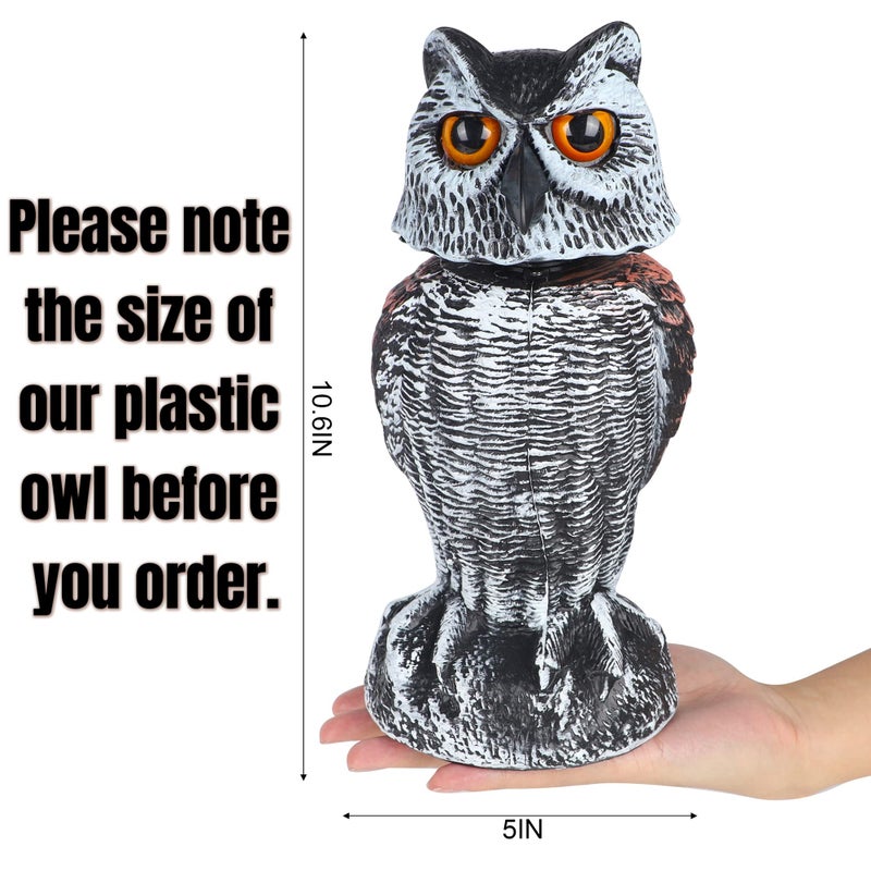 Hausse 2 Pack Fake Owl Decoy Bird Scarecrow Sculpture, Rotating Head Plastic Owl Bird Deterrents, Nature Enemy Horned Pest Repellent for Outdoor Garden Yard - Image 2