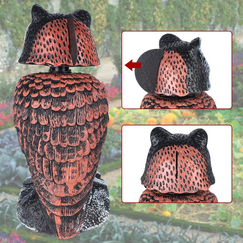 Hausse 2 Pack Fake Owl Decoy Bird Scarecrow Sculpture, Rotating Head Plastic Owl Bird Deterrents, Nature Enemy Horned Pest Repellent for Outdoor Garden Yard - Image 3