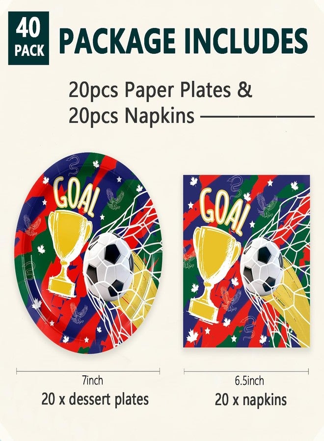 LYFREE 40Pcs Soccer Paper Plates and Napkins Party Supplies Soccer Birthday Party Decorations Disposable Dessert Plates and Napkins Tableware Set for Sports Theme Viewing Parties Table Decor - Image 2