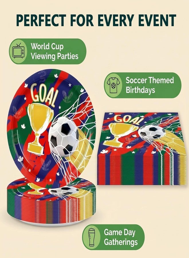 LYFREE 40Pcs Soccer Paper Plates and Napkins Party Supplies Soccer Birthday Party Decorations Disposable Dessert Plates and Napkins Tableware Set for Sports Theme Viewing Parties Table Decor - Image 5