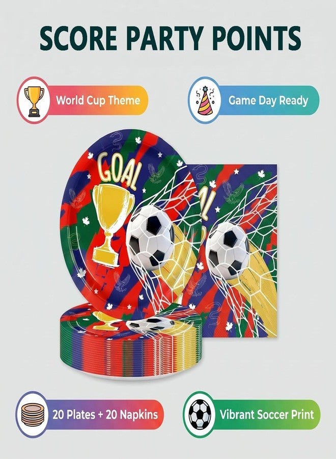 LYFREE 40Pcs Soccer Paper Plates and Napkins Party Supplies Soccer Birthday Party Decorations Disposable Dessert Plates and Napkins Tableware Set for Sports Theme Viewing Parties Table Decor - Image 4