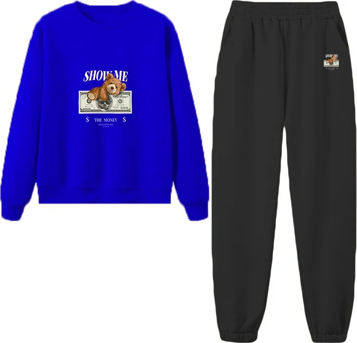 دوغ فش Tracksuit Oversize Silecousse Printed Tracksuit,lover,couple Combination Navy Blue