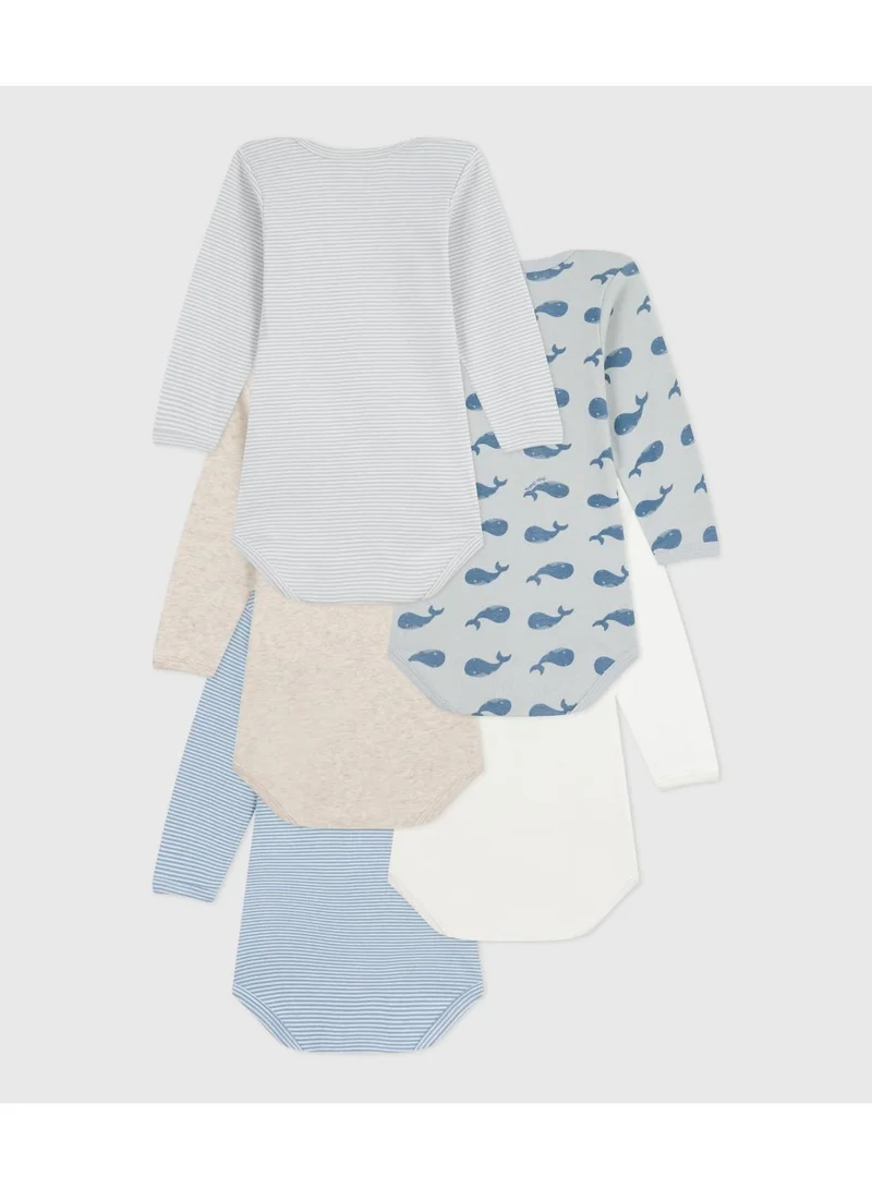 Petit Bateau Pack of babies' long-sleeved whale-print cotton bodies