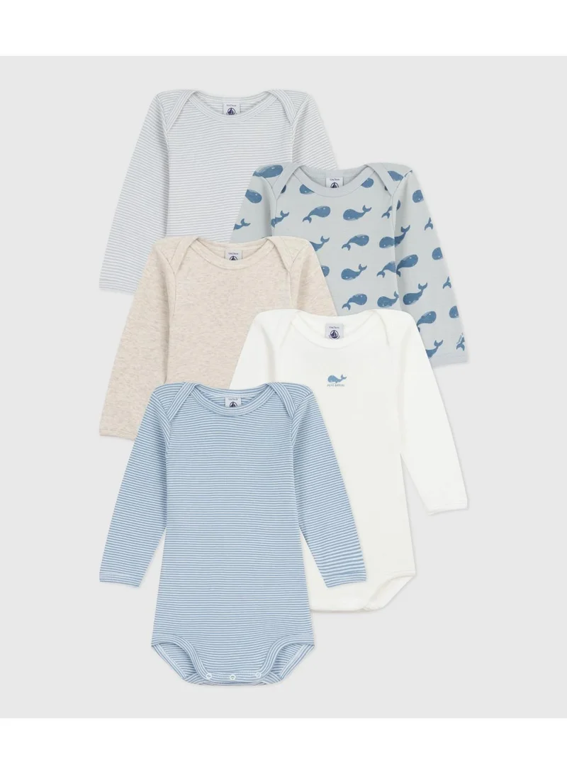 Petit Bateau Pack of babies' long-sleeved whale-print cotton bodies