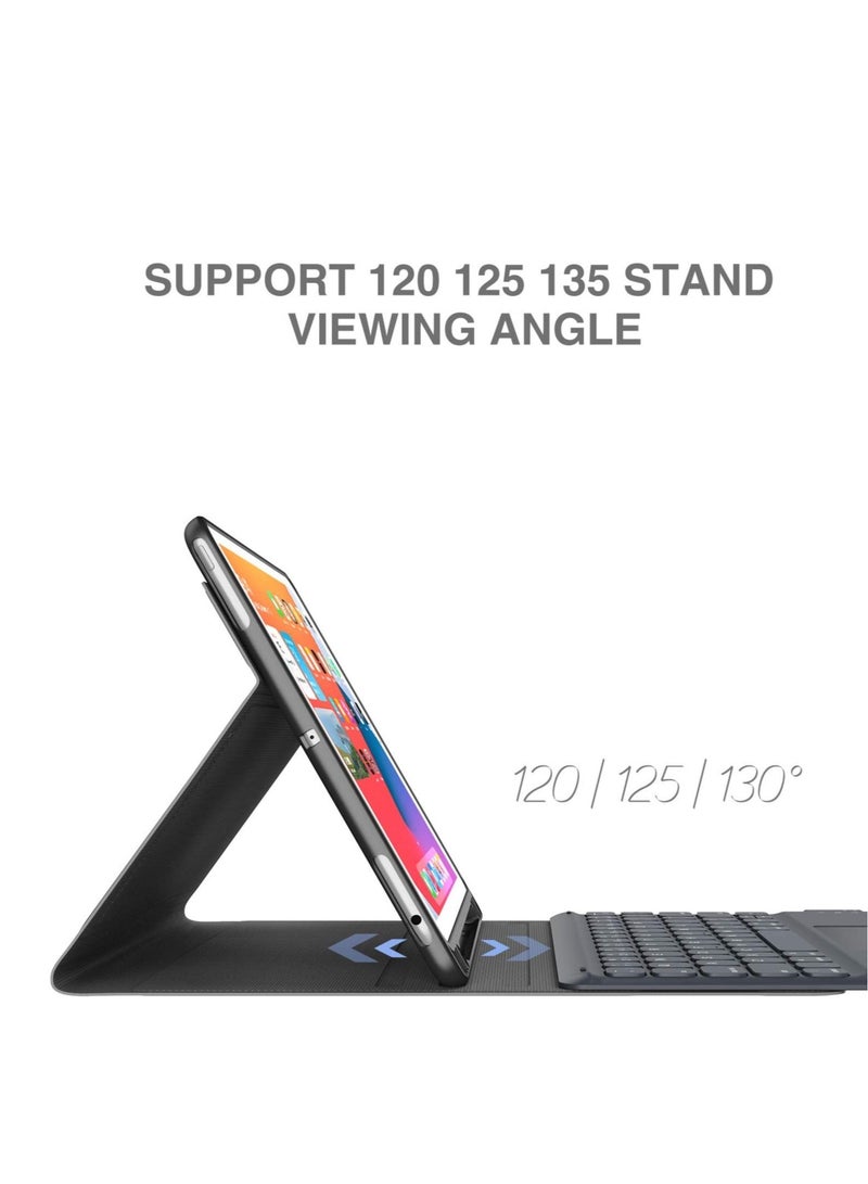 حافظة لوحة مفاتيح مع لوحة لمس لجهاز iPad 10.2 الجيل التاسع 2021/الجيل الثامن 2020/الجيل السابع 2019 حافظة لوحة مفاتيح لاسلكية قابلة للفصل مغناطيسيًا لجهاز iPad الجديد 10.2 مع لوحة تتبع مدمجة وحامل قلم (أسود) - Image 5